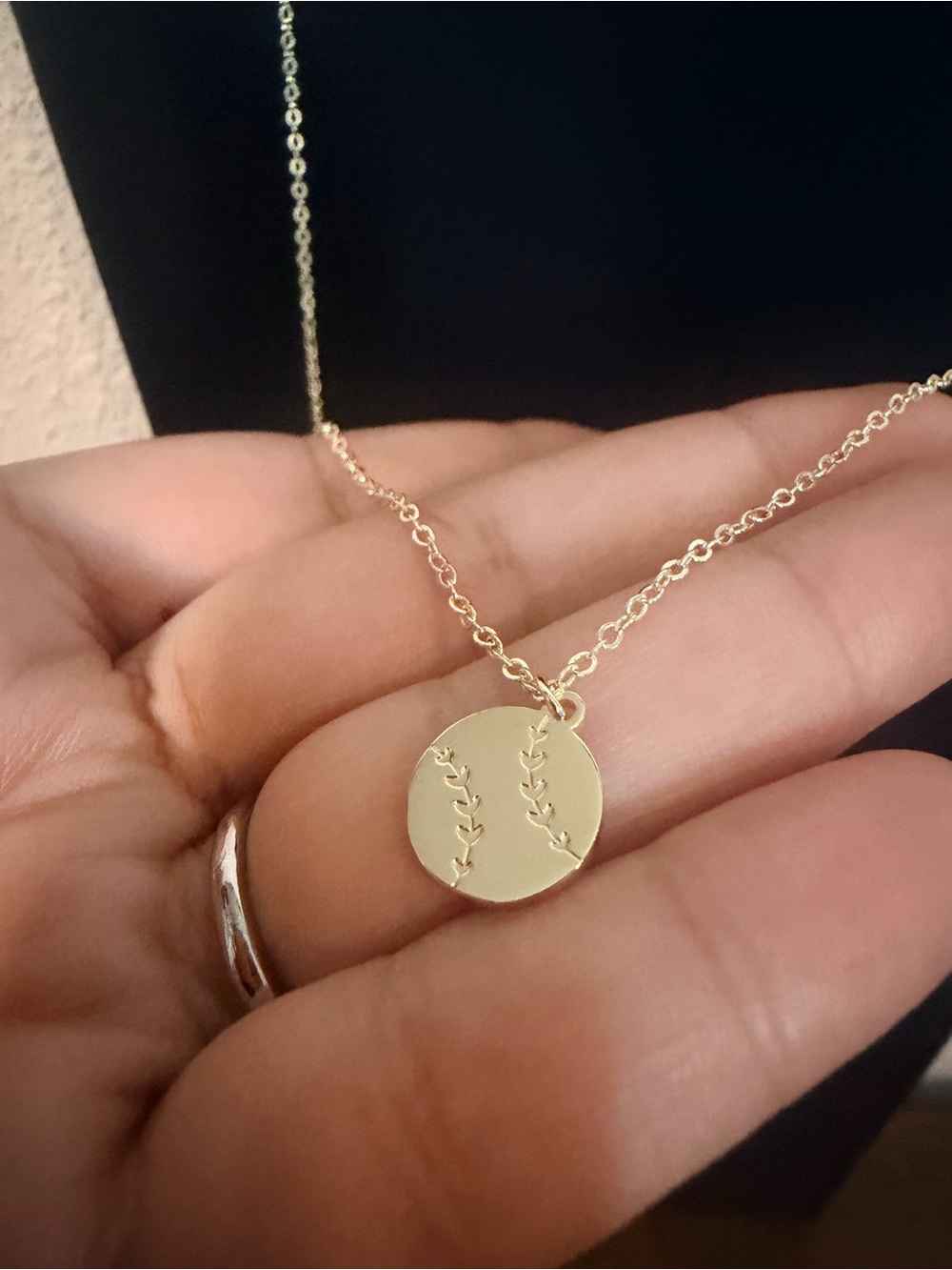 Gold Baseball Stitch Disc Necklace - Women Jewelry